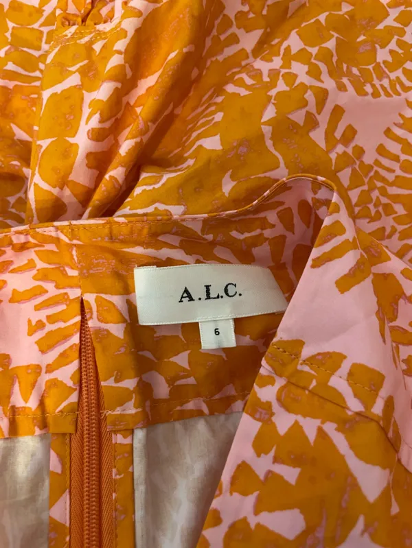 A.L.C. Pink Orange Printed Gathered Cut-Out Women's Lexi Mini Dress Size 6 - Image 8