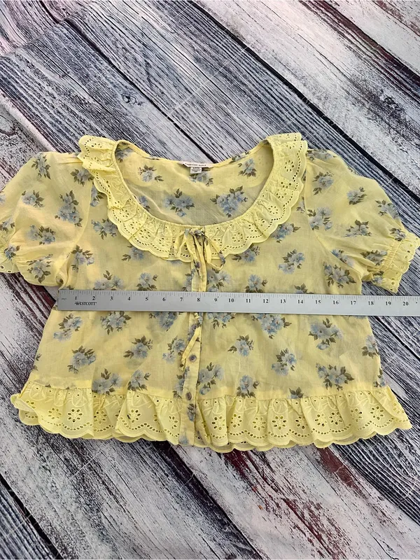 American Eagle Yellow Floral Ruffle Lace-Trim Women's Top - Image 8