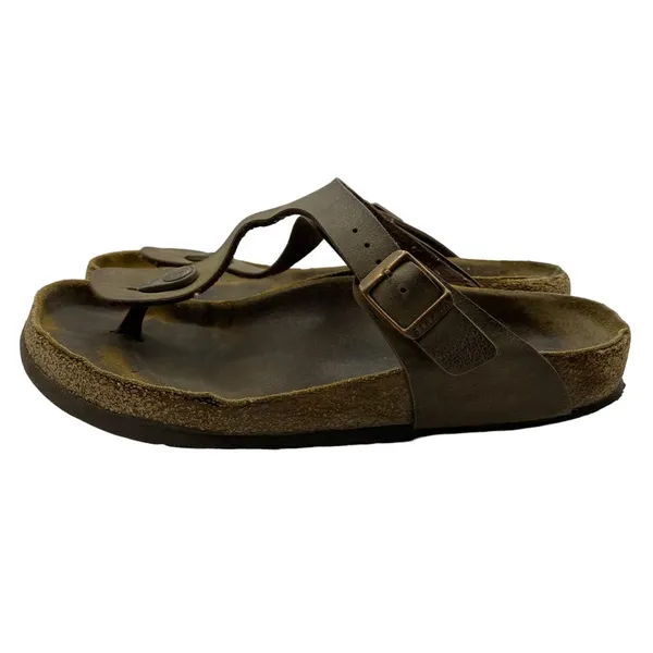 Birkenstock Women's Gizeh Slip on Brown Leather Sandals Size 36‎ US 5-needs TLC - Image 5