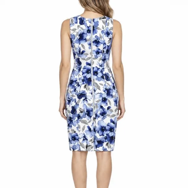 Calvin Klein Blue Floral Stretch Scuba Sleeveless Sheath Dress Office Wedding 6 - Image 2