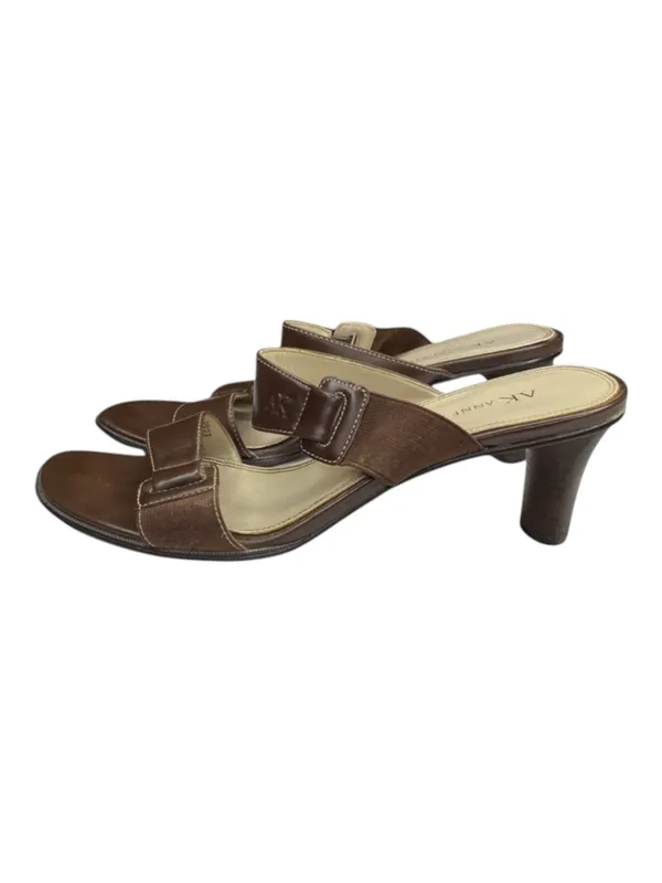 Vintage: Anne Klein 𖧷 Chunky Wood Heel Mules Sandals 𖧷 Brown Leather 𖧷 7.5M - Image 6
