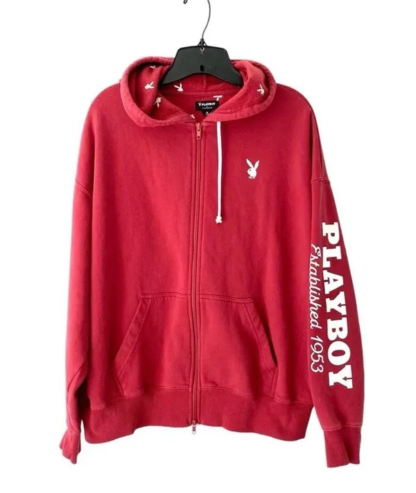 Playboy by PacSun Double Zip Cabin Hoodie Red size medium - Image 3