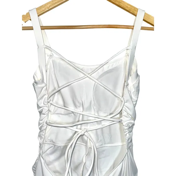 NWOT Halara White Ruched Lace Up Open Back Bodycon Pencil Maxi Dress Size M - Image 13