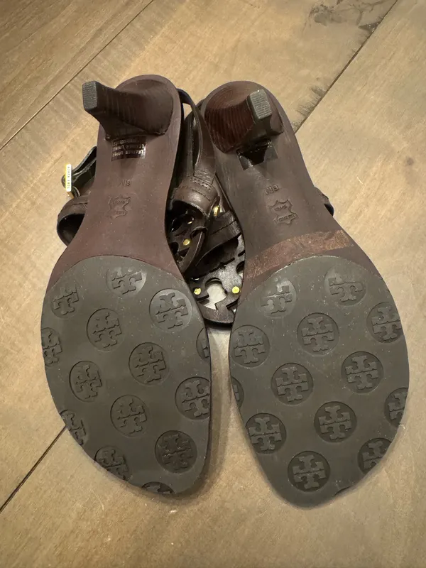Tory Burch Size 6 Holly 2 Sandal Kitten Heel Brown Leather - Image 8