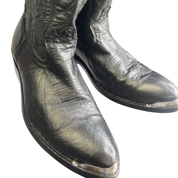 Laredo Black Leather Cowboy Boots Metal Toe Tip Size 9 Western Chic Rodeo - Image 6