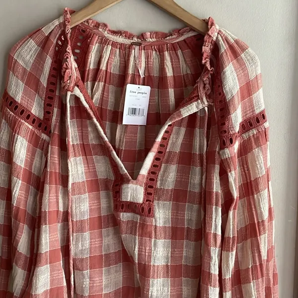 Free People Honey Grove Plaid Top Pink - Image 5
