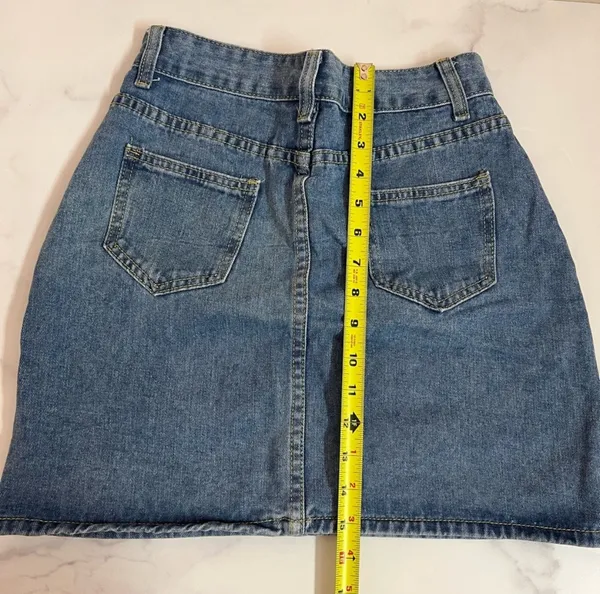 Blue Denim Mini Skirt High Waisted Y2K Skirt Size Small - Image 7