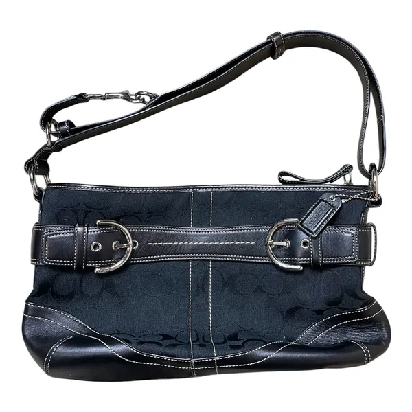 Vintage Black Coach Hamptons Signature Leather Buckle Crossbody Shoulder Bag - Image 5