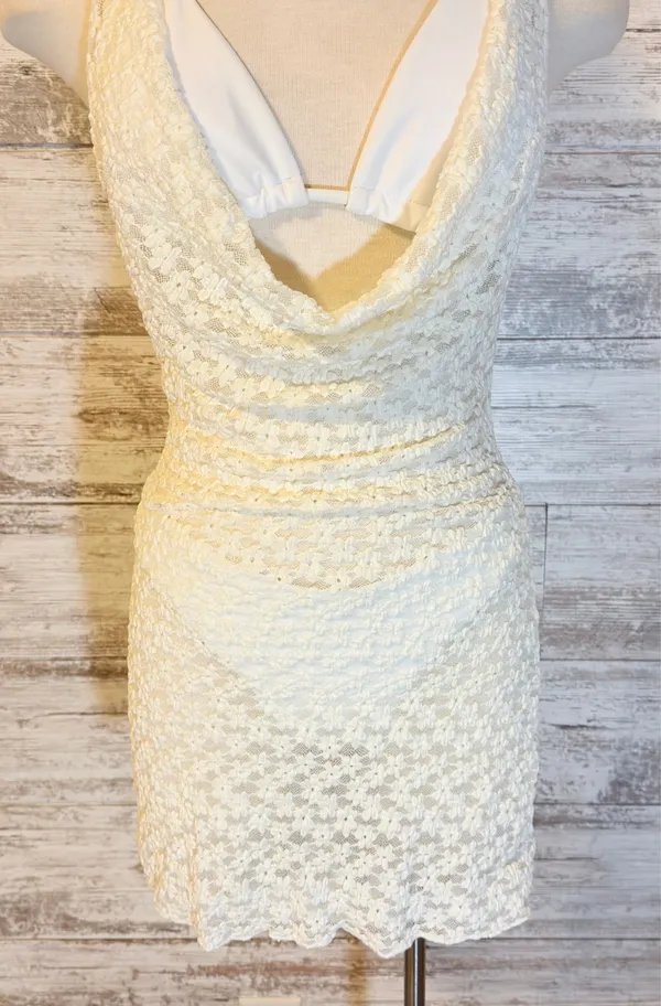 Three Piece White Bikini with Ivory Dress cover - Image 4