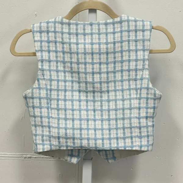 Altar'd State Womens' Blue White Plaid Cropped Tweed Vest Sleeveless Top Size XS - Image 2