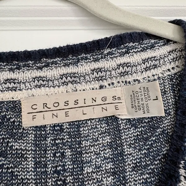 Vintage Crossings Fine Line Geometric Cotton V-Neck Sweater Size Large - Image 3