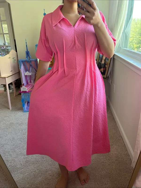 Cool fabric pink dress. S - Image 13