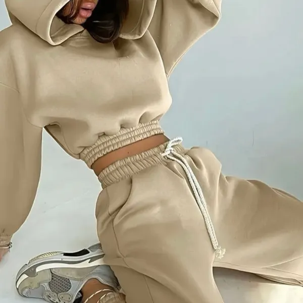 2Pcs Solid tracksuit Sports Set Hooded Sweatshirt Drawstring Jogger Pant Sporty - Image 2