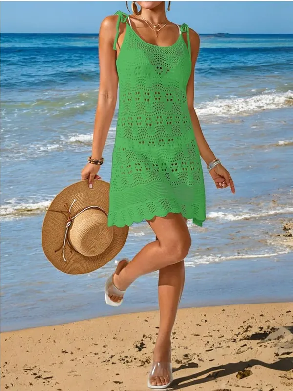 Green Crochet Swim Cover-Up Dress - Image 4