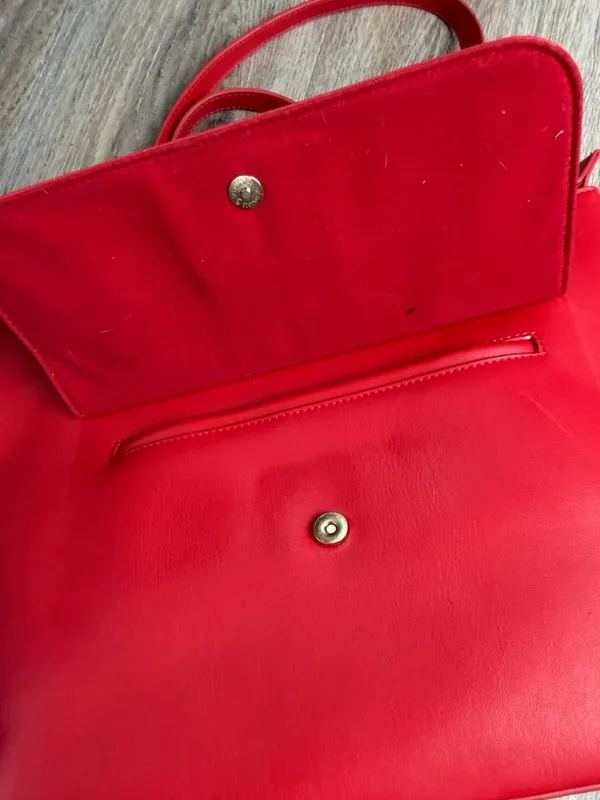 NWT Badgley Mischka Red Tote Bag Gold Logo Large Satchel $129 MSRP - Image 6