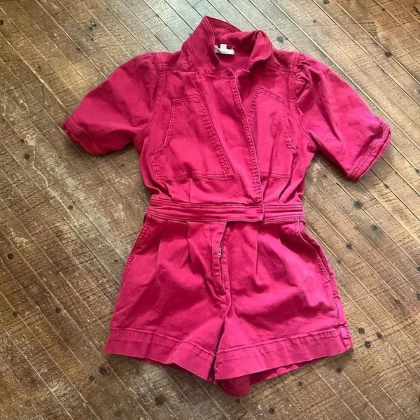 Day + Moon red denim mechanic M boutique romper - Image 3