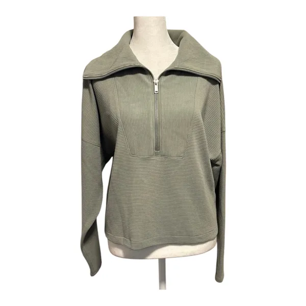 Spanx AirEssentials Size XS French Rib Half Zip Pullover Sweatshirt Sage Brush - Image 2