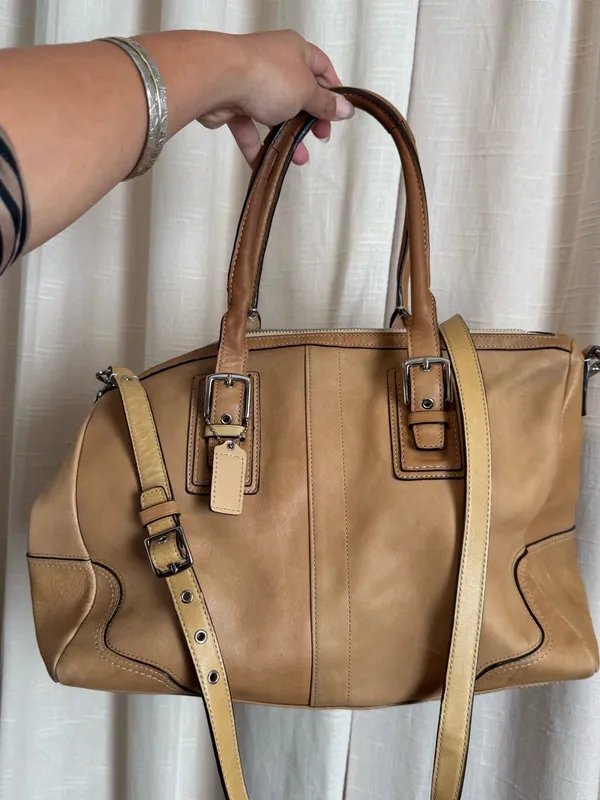 Coach Tan Leather Shoulder Satchel with Adjustable Strap - Image 2