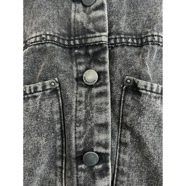Windsor Women Small Acid Wash Denim‎ Gray Jacket Grunge Punk Biker Distressed - Image 4
