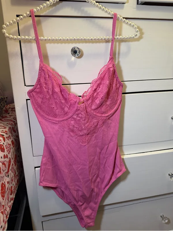 Promesa Romantic Rendezvous Lace Teddy Bodysuit Bubble gum pink New - Image 2