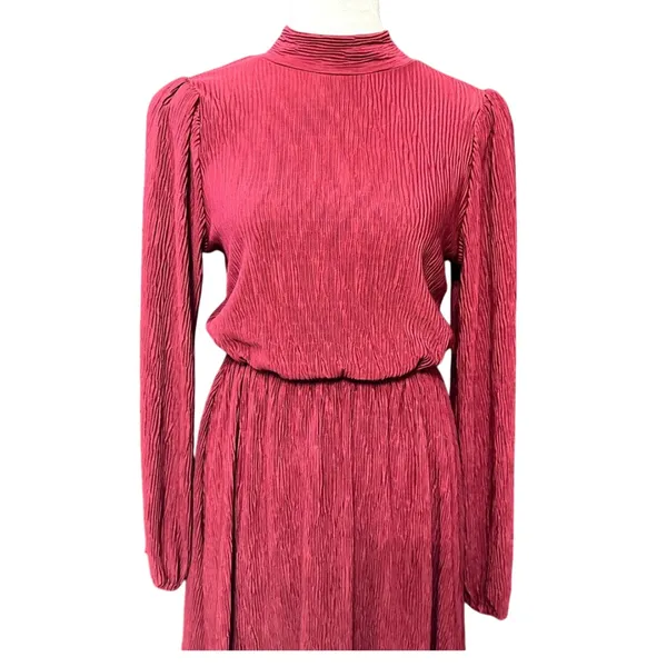 Floret Studios Women's Red Pleated Long Sleeve Mini Dress M NWOT - Image 3
