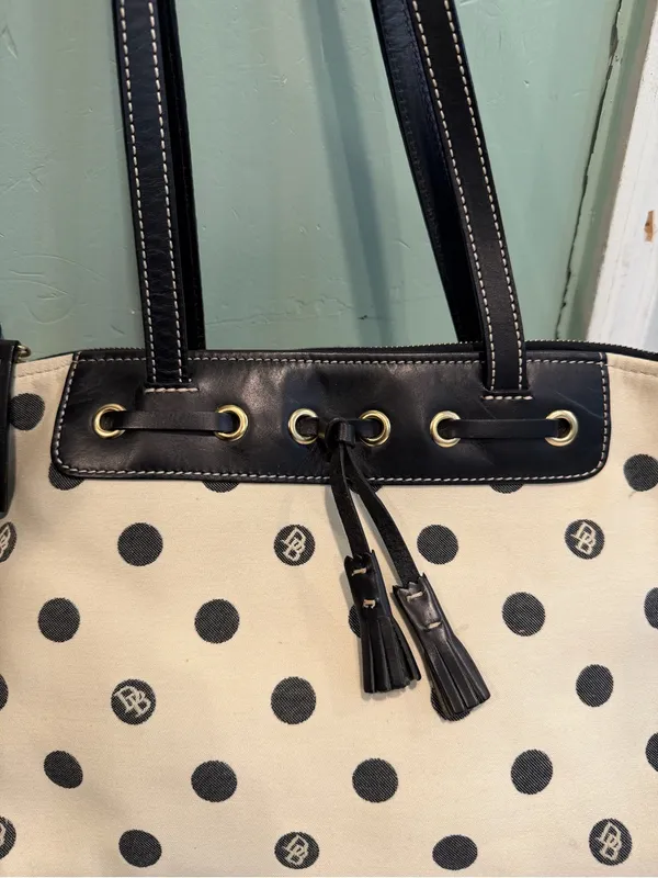 Dooney & Bourke Black and White Polka Dot Tote - Image 14