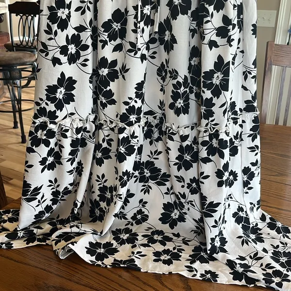 Maxi Skirt Cream Black Floral High Waist Flowy - Image 7