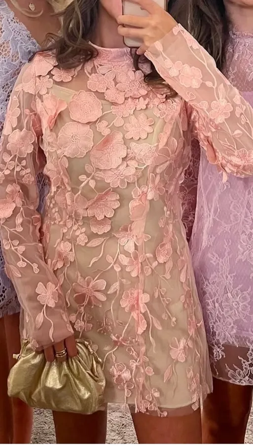 Pink 3D floral Dress - Image 2