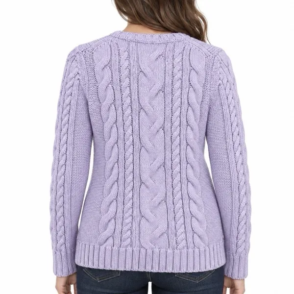 LL Bean Lilac Purple Double L Mixed Cable Crew Neck Pullover Cotton Sweater XS - Image 2
