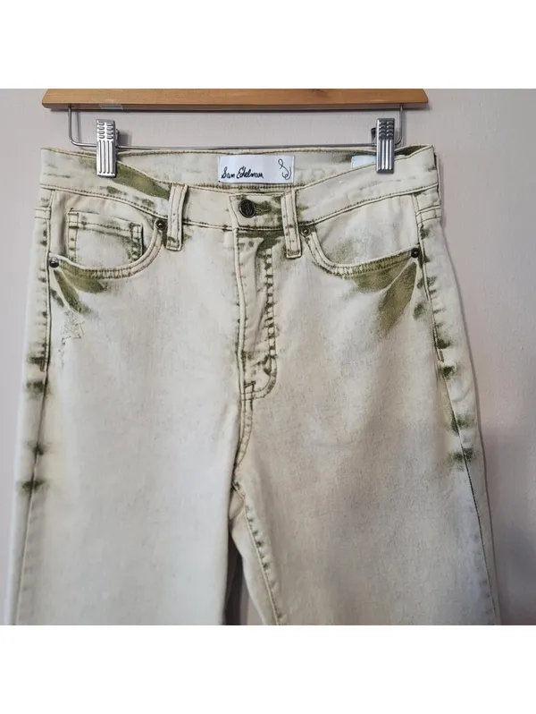 Sam Edelman Bay Flare Jeans Moss Green & Sand Sz 28 Grunge - Image 2