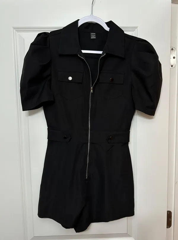 SheIn Puff Sleeve Zip Romper - Image 2