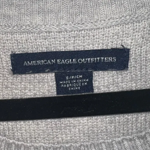 American Eagle Crew Neck Waffle Knit Top Long Sleeve Shirt Grey Size Small - Image 7