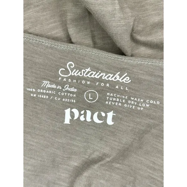 Pact 100% Organic Cotton V-Neck Pocket Tee Olive Green Size L Large EUC!!! - Image 3