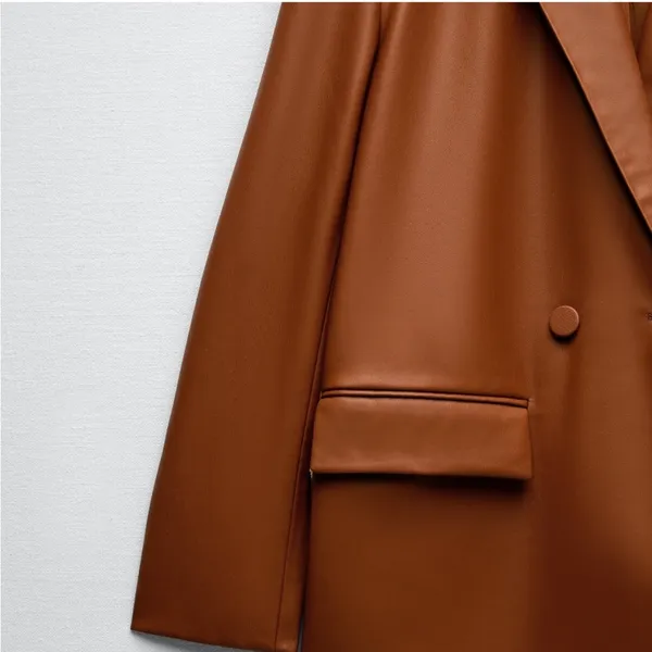 Zara FAUX LEATHER BLAZER Jacket Brown NEW - Image 9