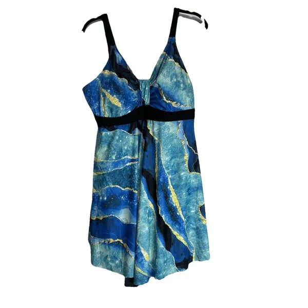 Hanna‎ Nikole Blue Agate Print Swim Dress Tummy Control 18W - Image 6