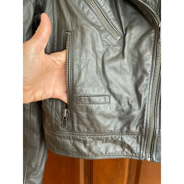 BLANK NYC Lambskin leather moto jacket olive green Medium - Image 7