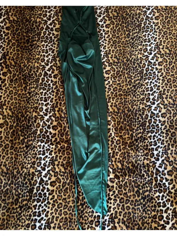 Elegant Strapless‎ Dark Green Satin Maxi Dress - Image 3