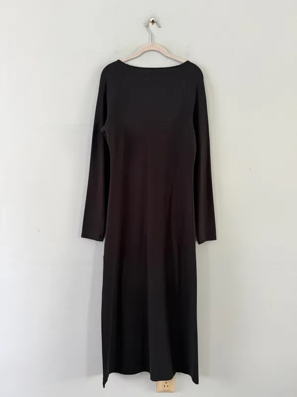 Anthropologie Tie-Front Charcoal‎ Gray Side Slit Long Sleeve Midi Dress - Image 4