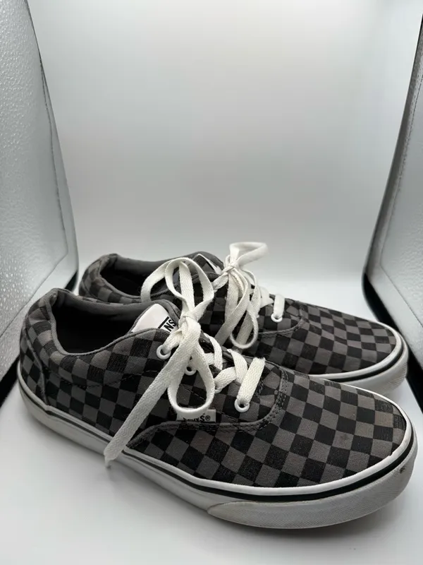 Vans Authentic Low Top Lace Ip Canvas Sneaker Checkerboard Black Grey Monochrome - Image 3