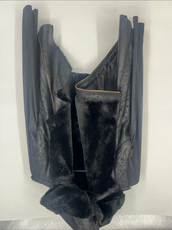 GEORGIE" black soft faux-fur metallic faux fur jacket hoodie Moto jacket - Image 4