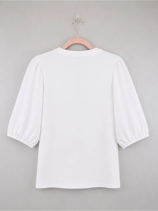 NWT Madewell White Puff Sleeve Henley Top XL Short Sleeve Cotton Blend Blouse - Image 3