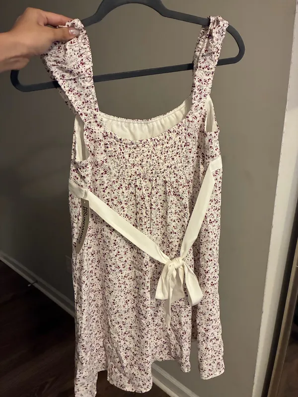 No Boundaries Ditsy Floral Mini Dress | Ruffled Straps & Back Sash S - Image 2