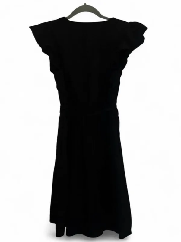 Universal Thread Black Solid Ruffle Flutter Sleeve V-Neck Fit & Flare Dress XS - Image 4