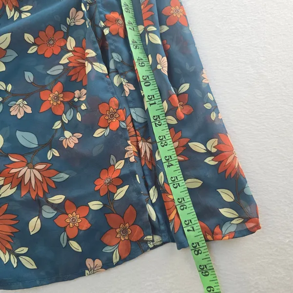 & Harmony Womens‎ Floral Maxi Dress Teal Orange Ruffle High Neck Slit Size Large - Image 8
