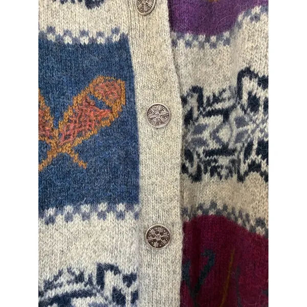 Woolrich Ski Vintage 100%‎ Wool Winter Scene Cardigan Sweater Nordic Gray XL - Image 5
