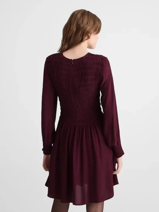 Madewell Long Sleeve Smocked Mini Dress Dark Pomegranate Purple NWT $148‎ Large - Image 3