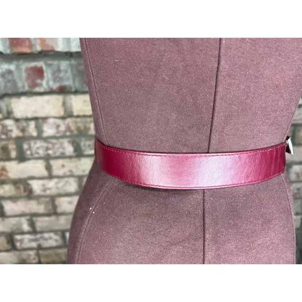 belt oval rippled buckle maroon burgundy wine silver vintage - Image 9