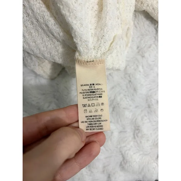 Free People White Drippy Mercury Waffle Knit Oversized Boho Casual Top XS - Image 7