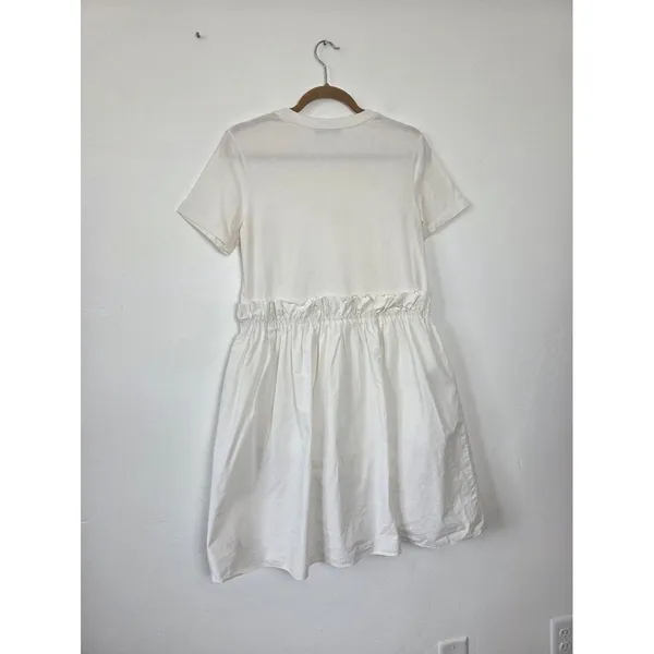 English Factory White Shirt Dress Ruffled Waist Pockets Tea Party Yacht Brunch M - Image 8