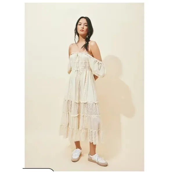 NEW Free People Falling Sun Puff Sleeve Midi Dress Size XS - Image 5
